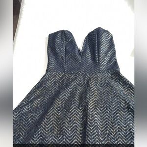 Charlotte Russe Metallic Navy Chevron Strapless Dress